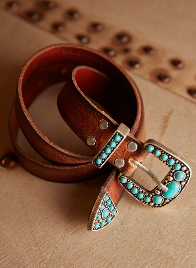 Thelma Cintura In Cuoio Con Borchie Turchesi