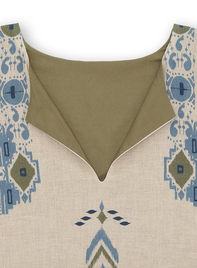 Acaia Caftano con Stampa in Cotone e Lino
