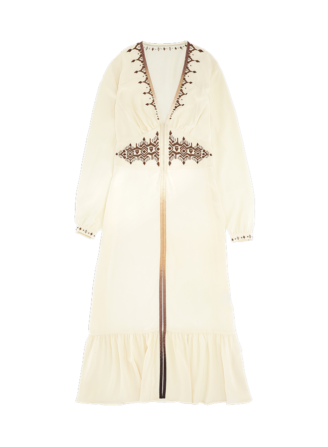 Ada Abito Ricamato In Creponne Di Seta