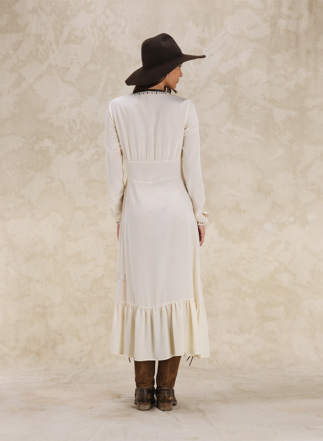 Ada Abito Ricamato In Creponne Di Seta