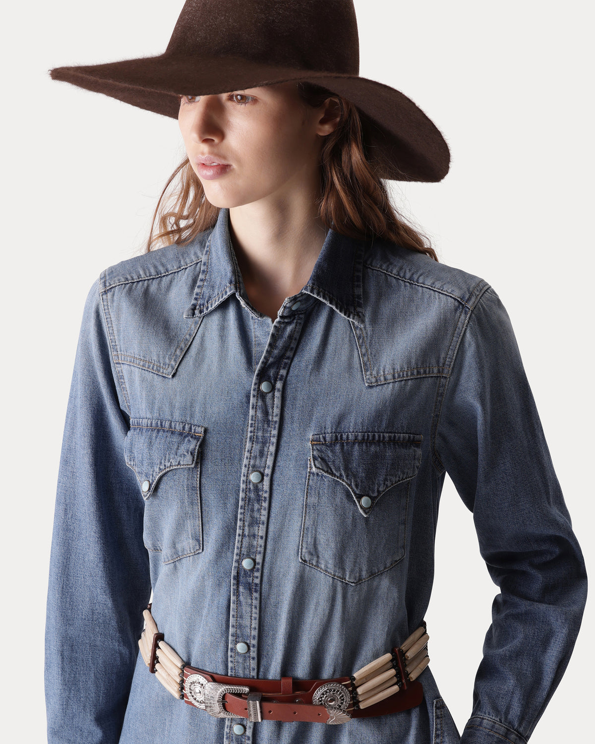 Alissa Abito Chemisier In Japan Denim Stone Wash