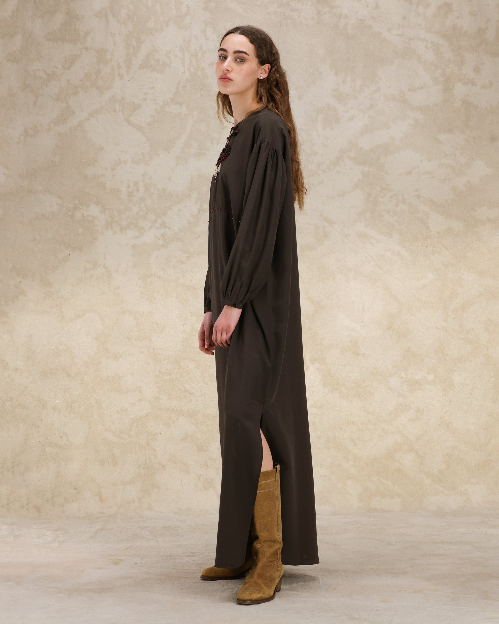 Allegral Abito Ricamato In Crepe di Seta