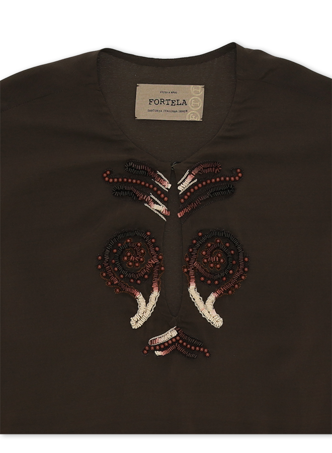 Allegras Blusa Ricamata in Crepe di Seta