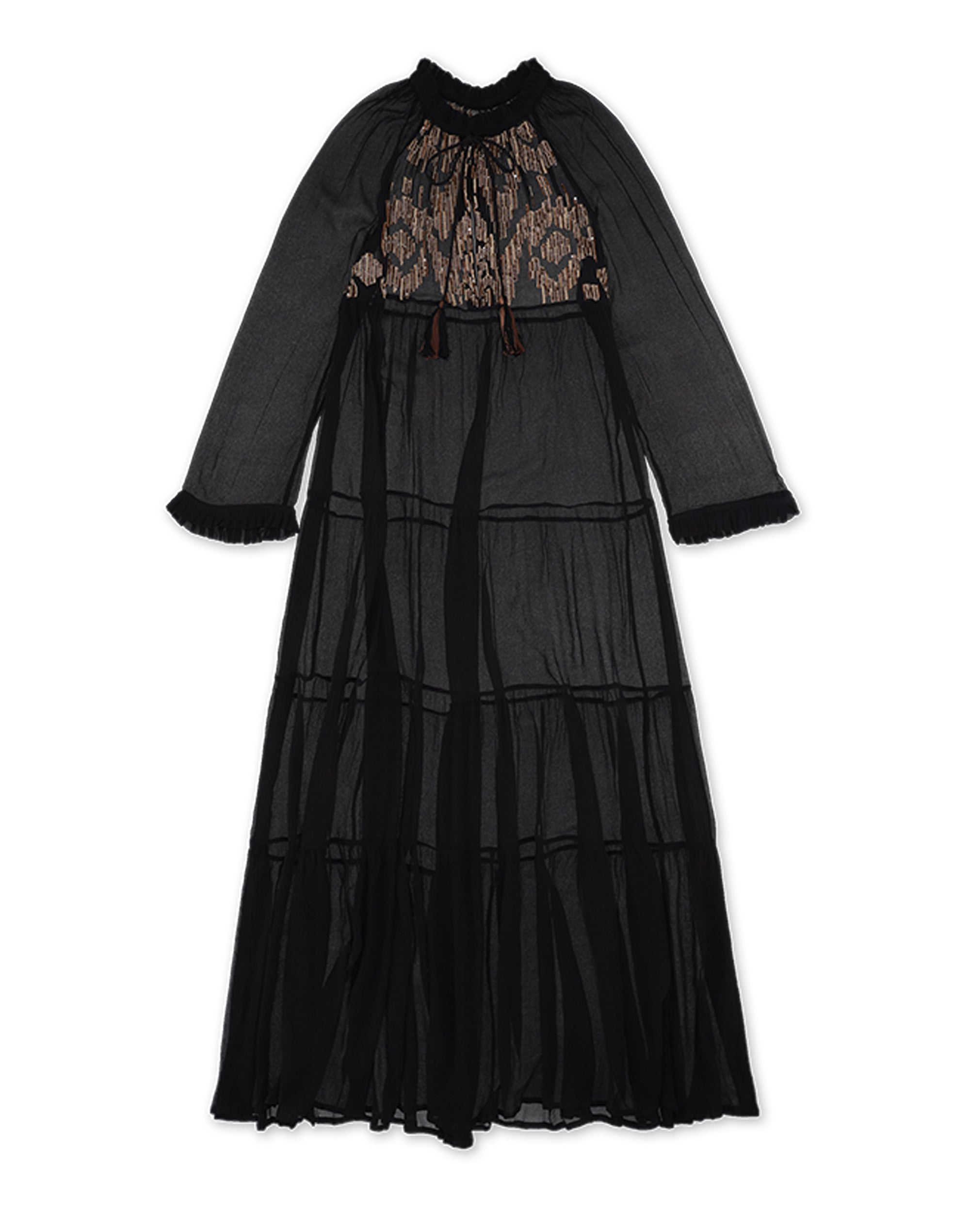 Arsia Caftano Ricamato in Chiffon Di Seta