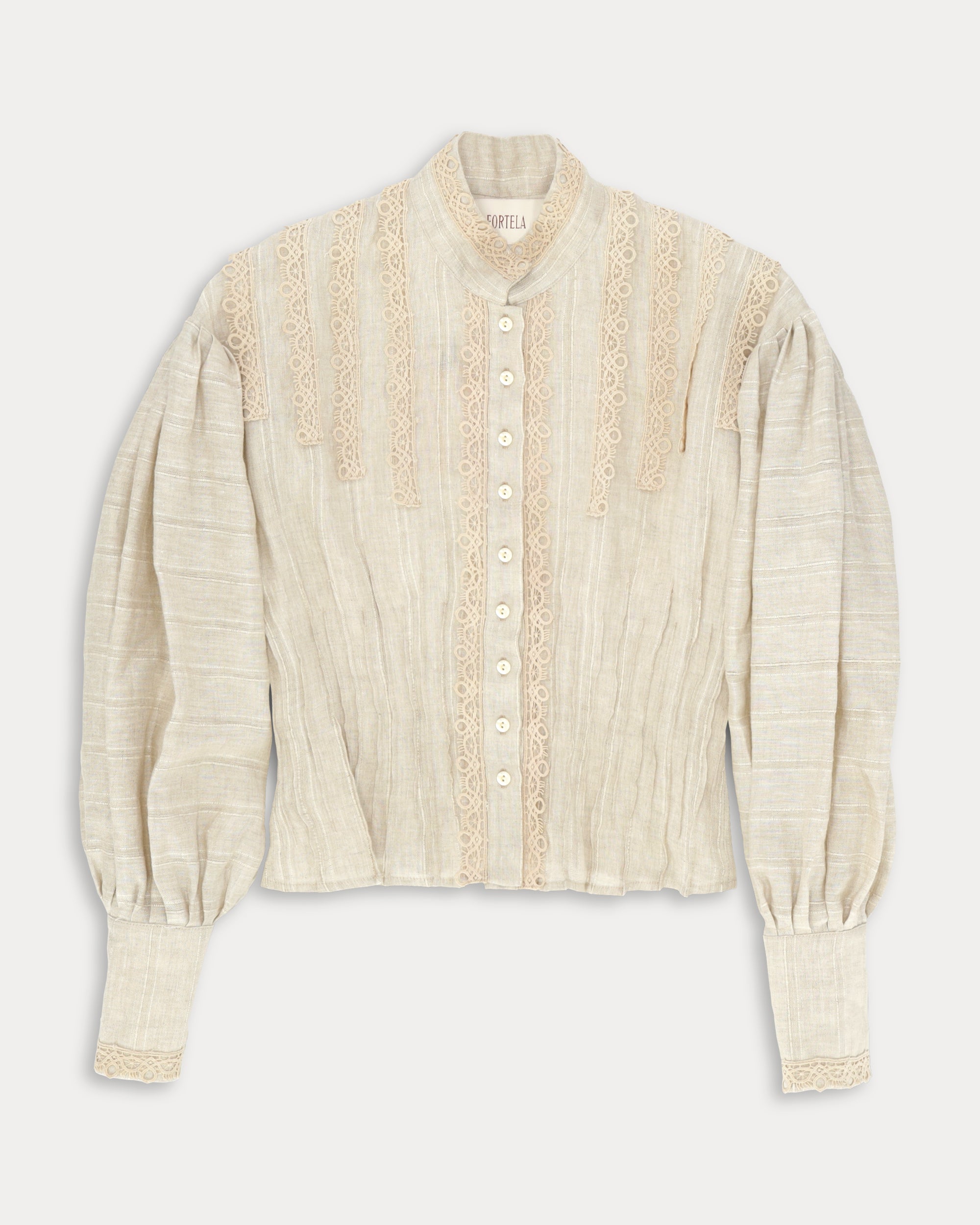 Arlette Linen Blouse with Lace Embroidery