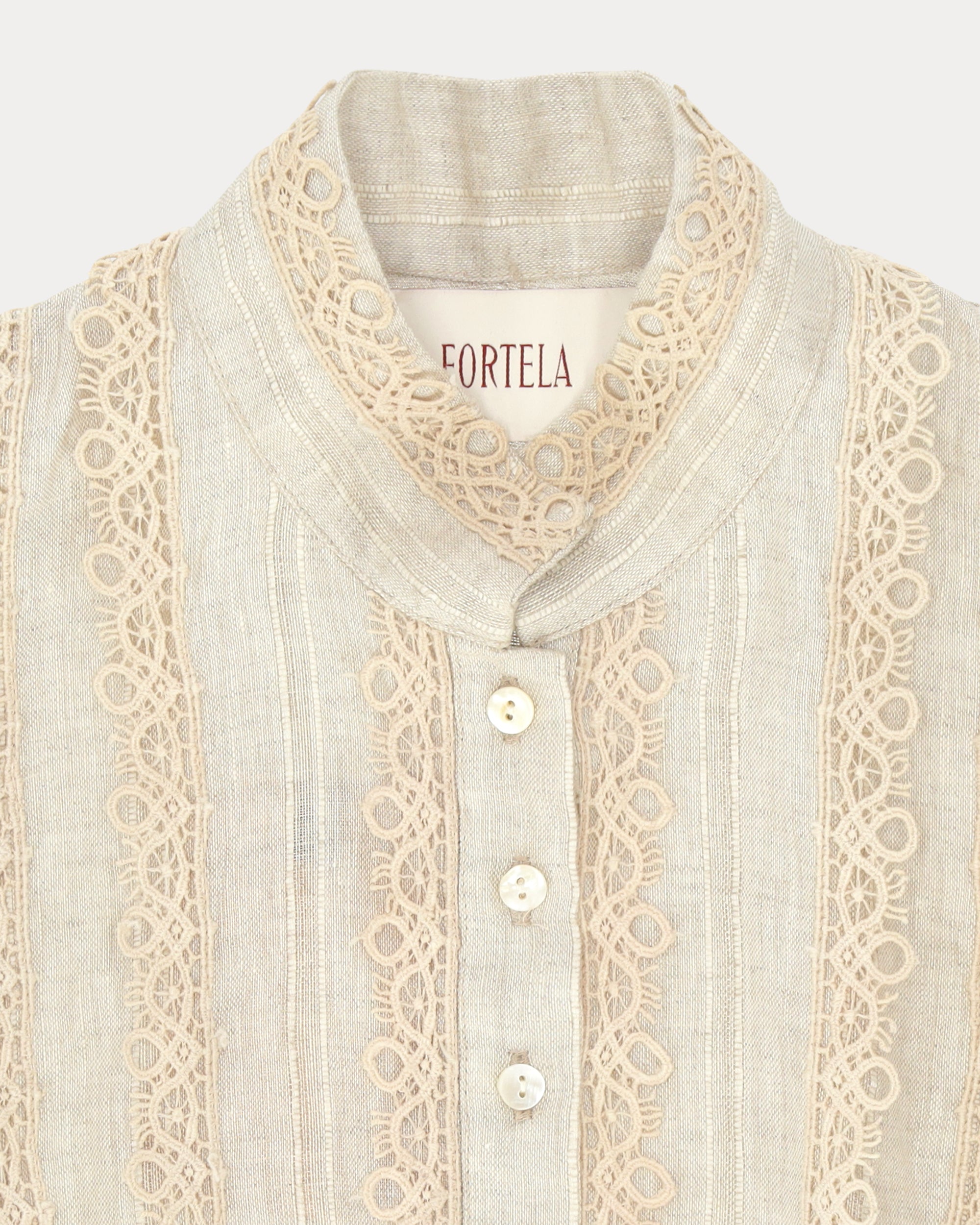 Arlette Blusa in Lino con Ricami in Pizzo
