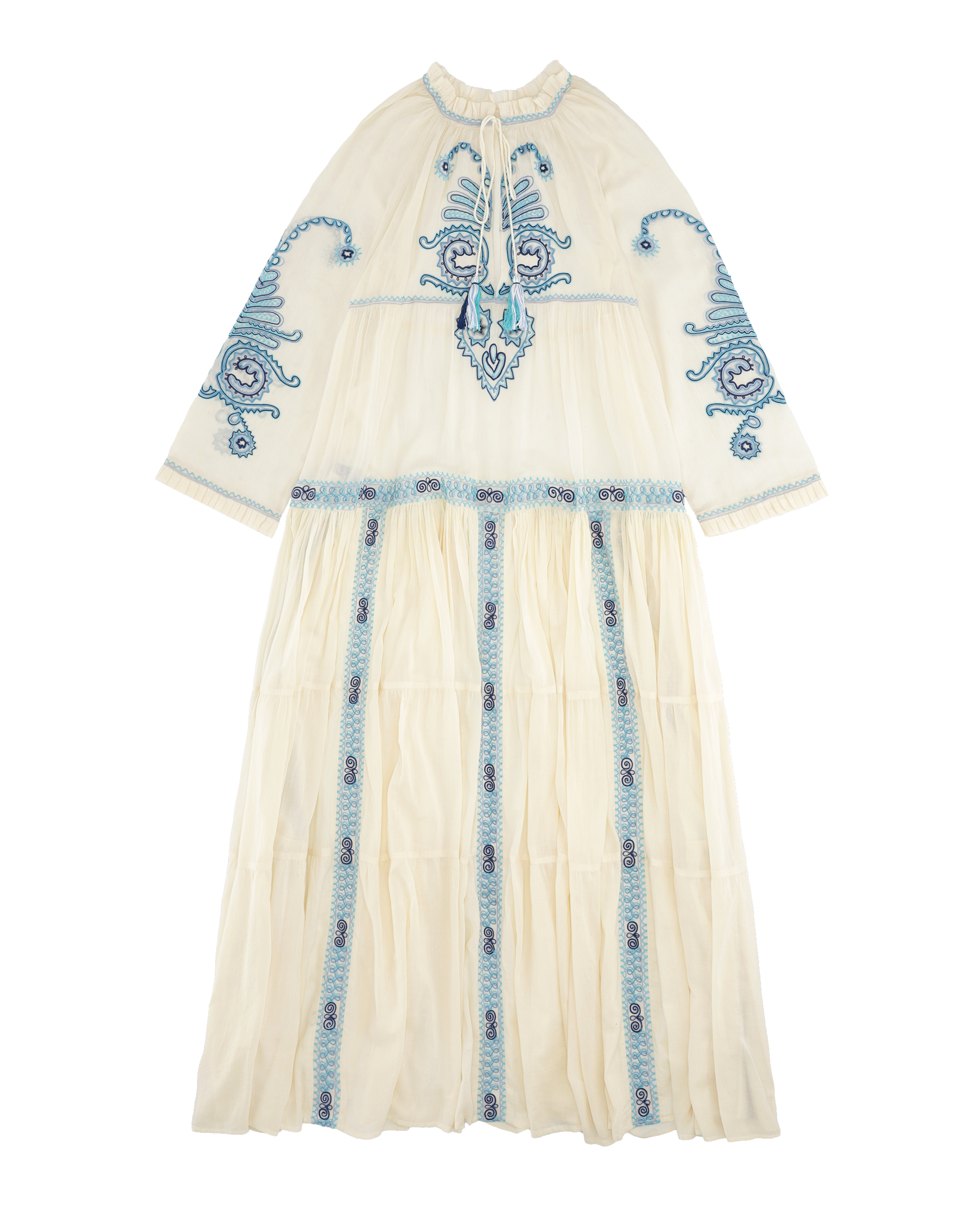 Arsia Caftano Ricamato in Mussola di Cotone