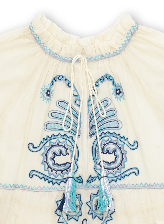 Arsia Caftano Ricamato in Mussola di Cotone