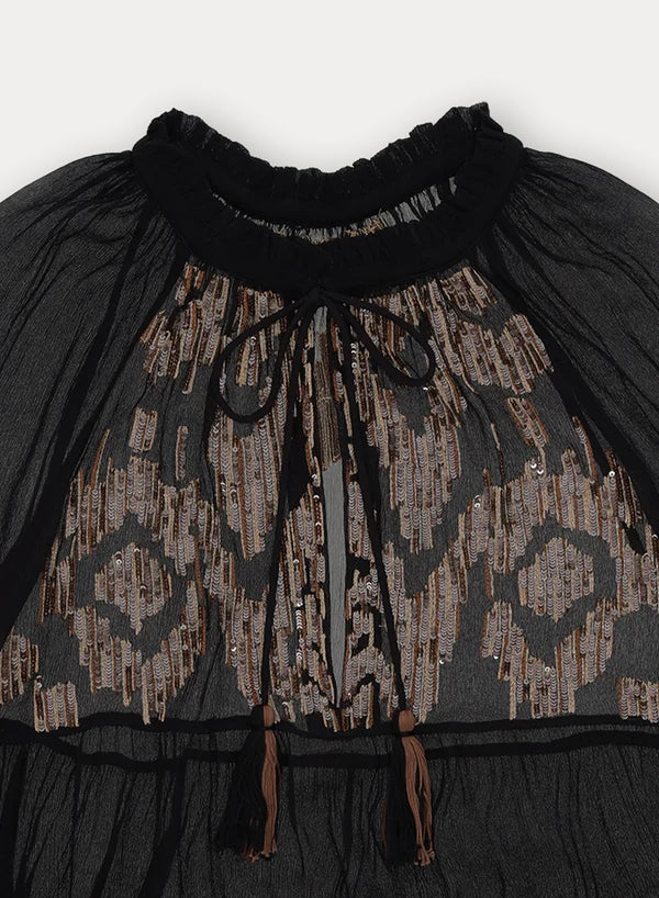 Arsia Caftano Ricamato in Chiffon Di Seta
