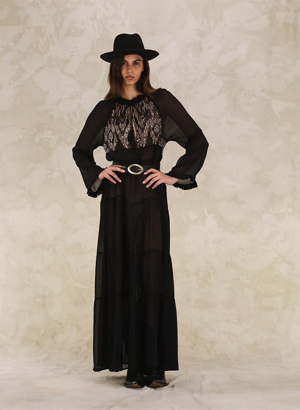 Arsia Caftano Ricamato in Chiffon Di Seta