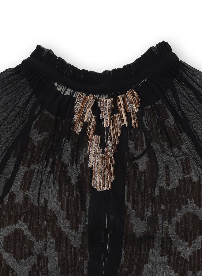 Arsia Caftano Ricamato in Chiffon Di Seta