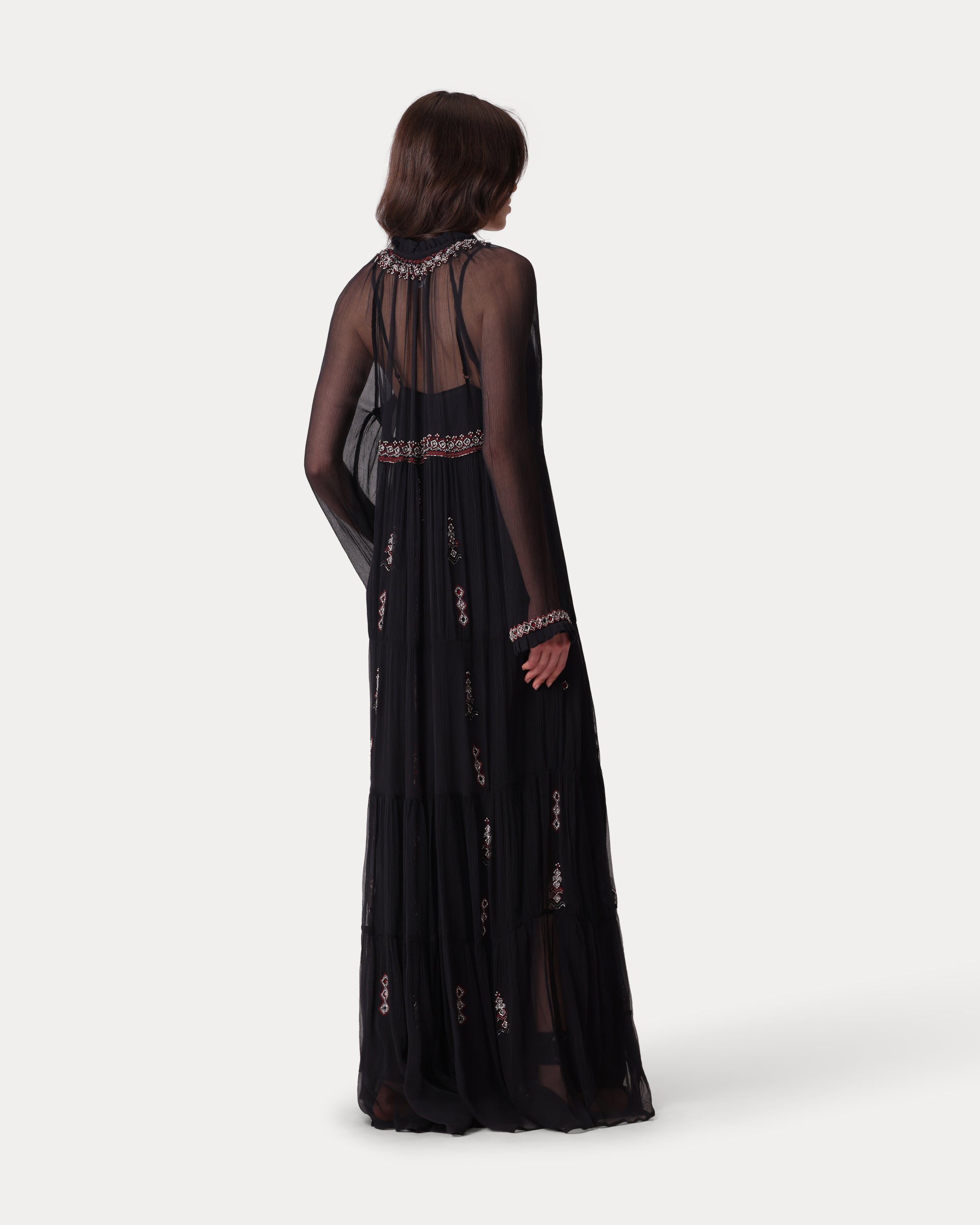 Arsia Embroidered Silk Chiffon Dress