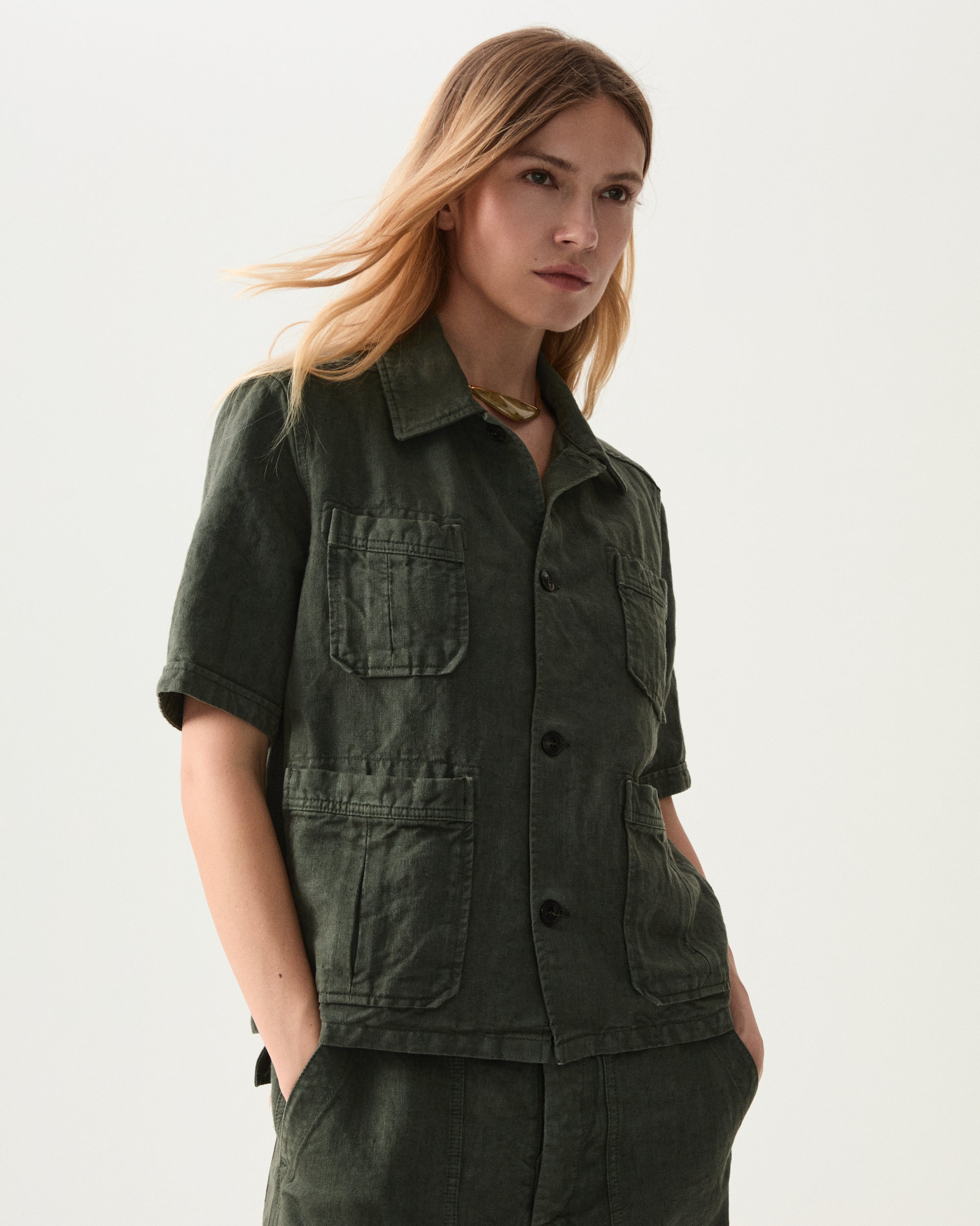 Bohem Camicia Safari Manica Corta In Lino