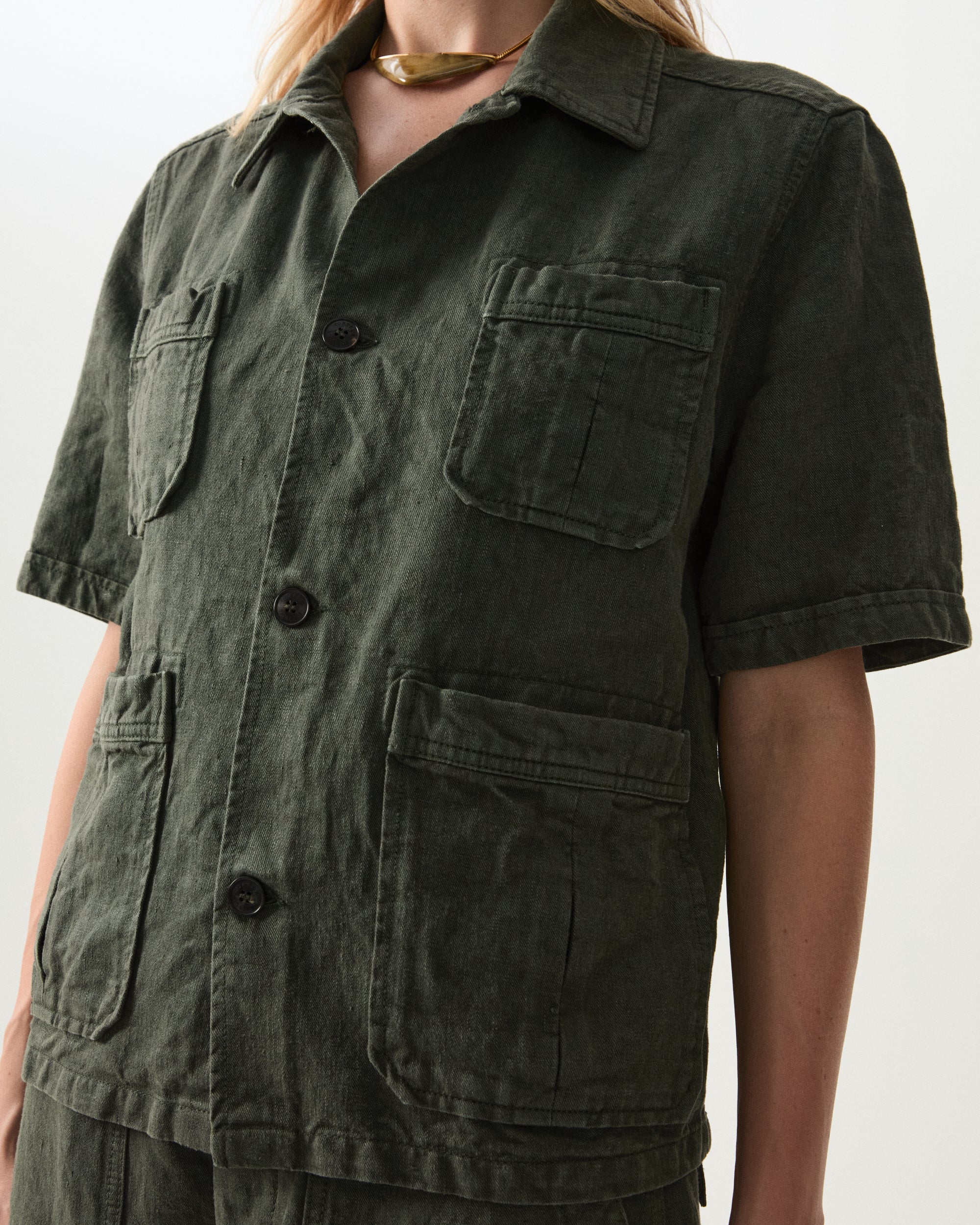 Bohem Camicia Safari Manica Corta In Lino