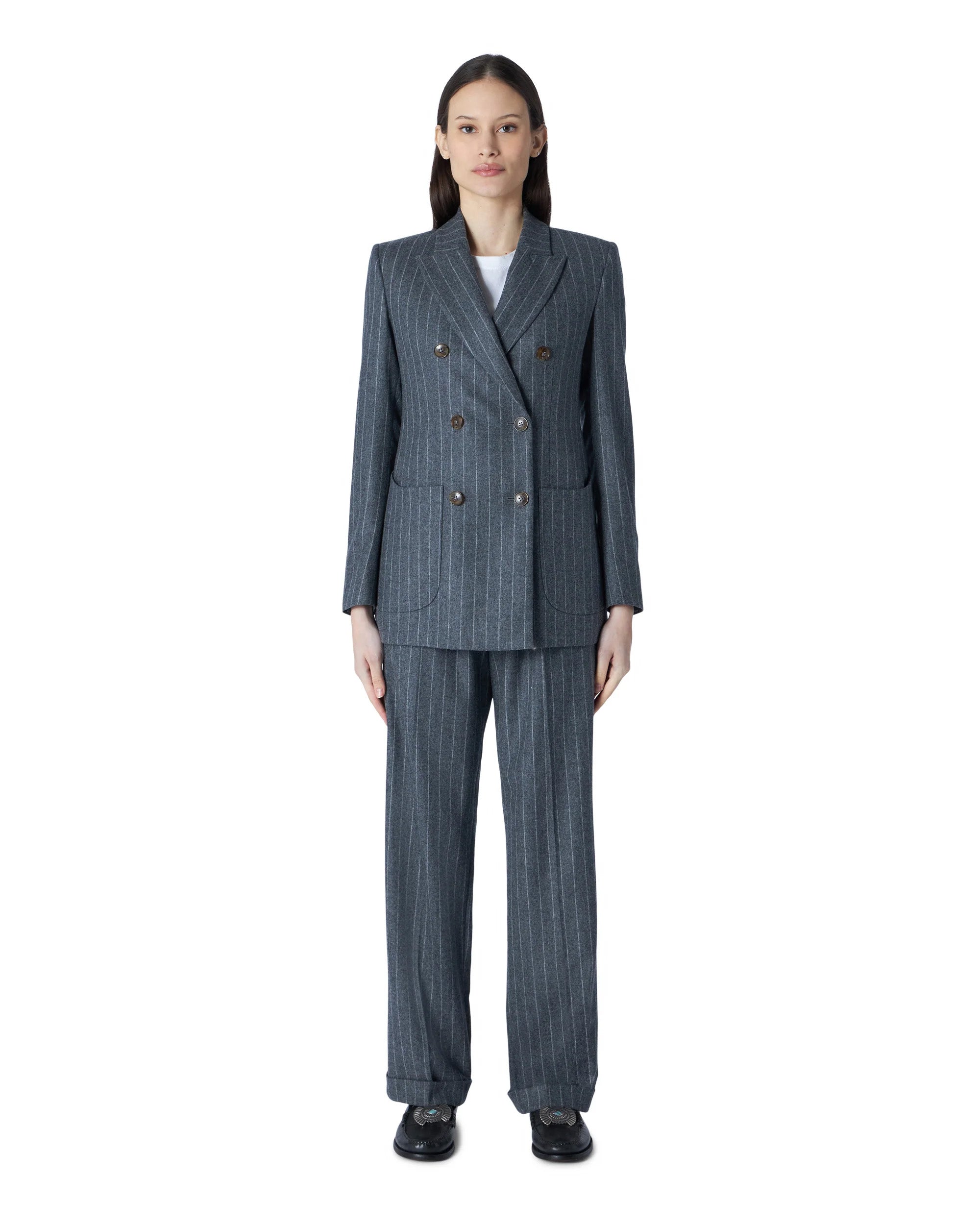 Brandy Pinstripe Double-Breasted Classic Jacket