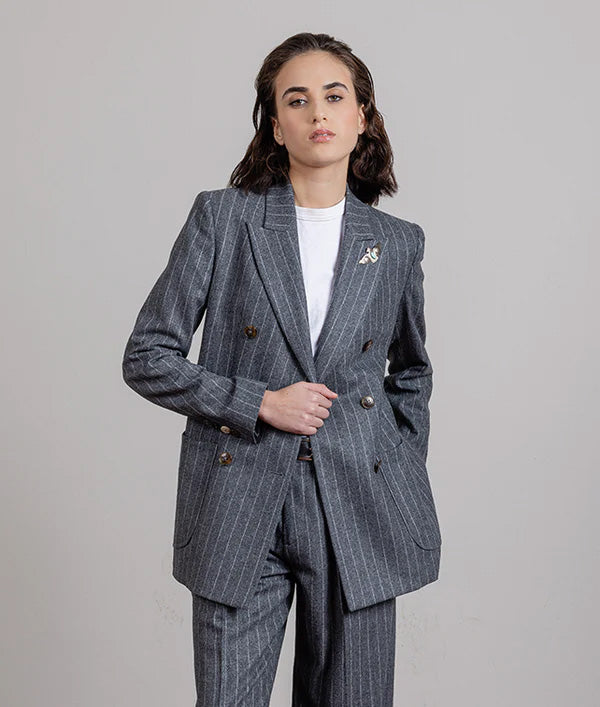 Brandy Pinstripe Double-Breasted Classic Jacket