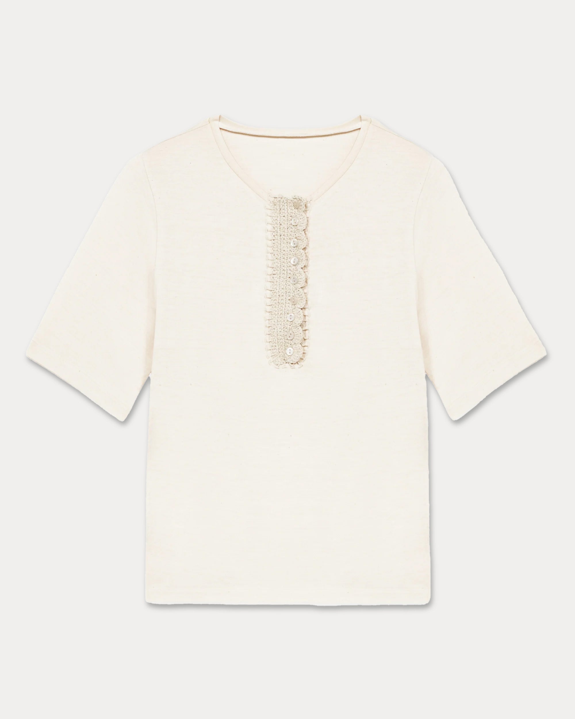 Cherry Henley T-Shirt With Crochet
