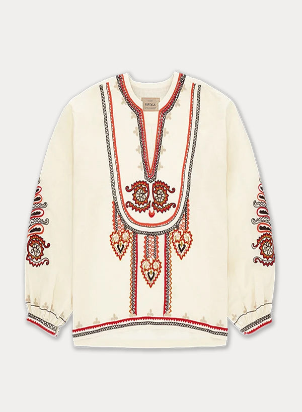 Cinthya Blusa Ricamata in Cotone Lino
