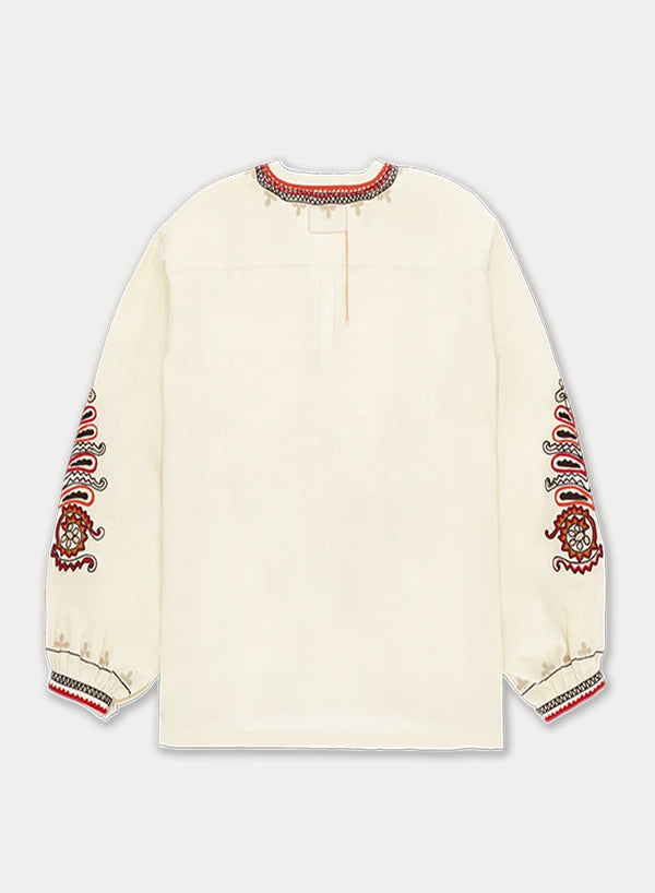 Cinthya Blusa Ricamata in Cotone Lino