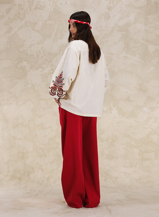 Cinthya Blusa Ricamata in Cotone Lino