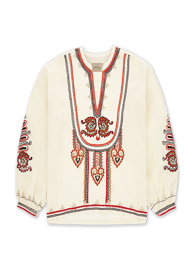 Cinthya Blusa Ricamata in Cotone Lino