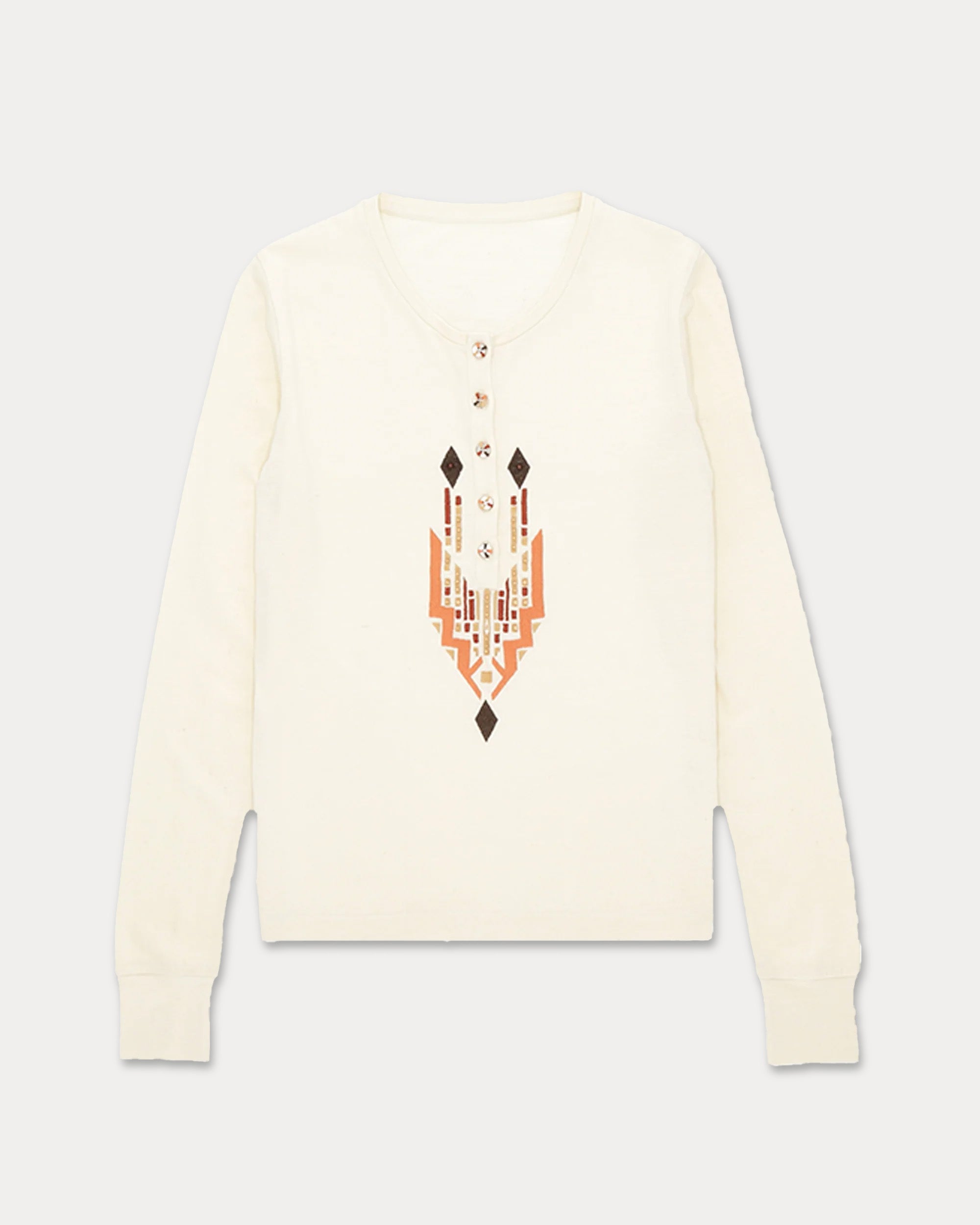 Coralie Long Sleeve Henley T-Shirt with Multi-Color Embroidery