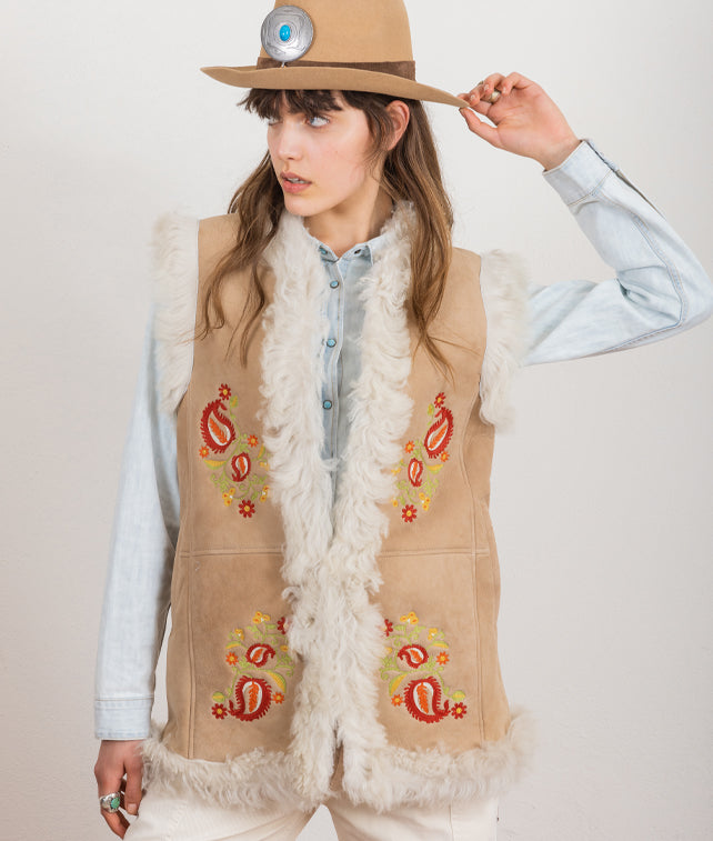 Donna Gilet Ricamato In Shierling