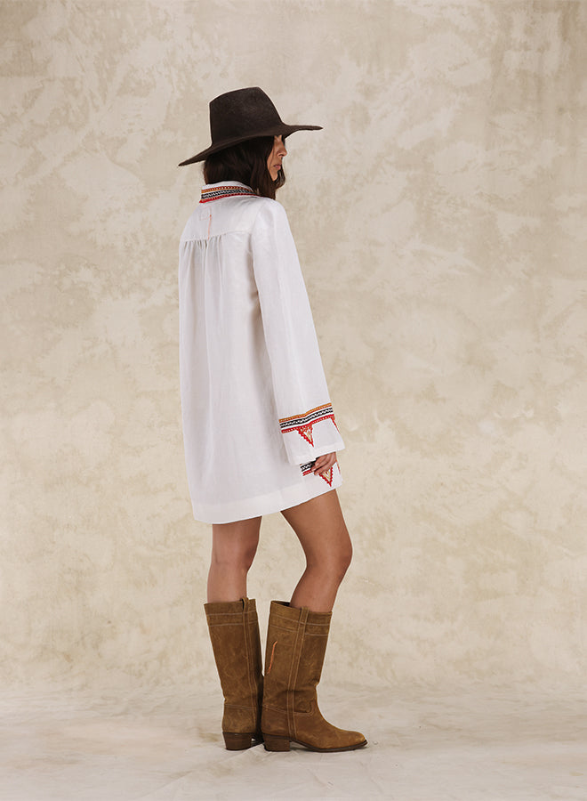 Gea Abito Corto Ricamato in Lino