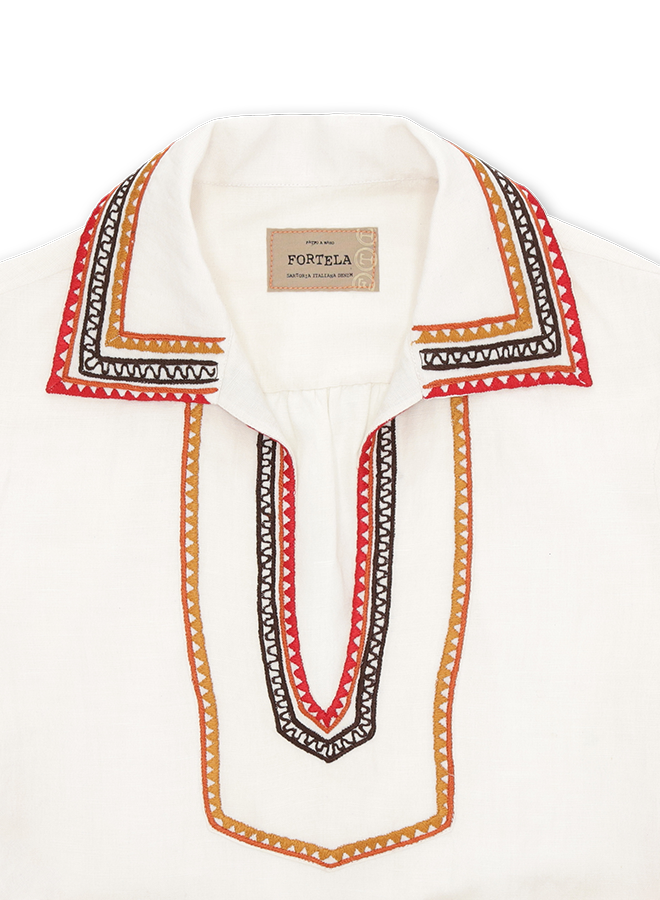 Gea Abito Corto Ricamato in Lino