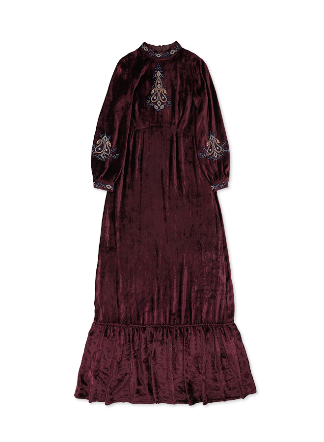 Georgine Maxi Abito In Velluto Con Ricami