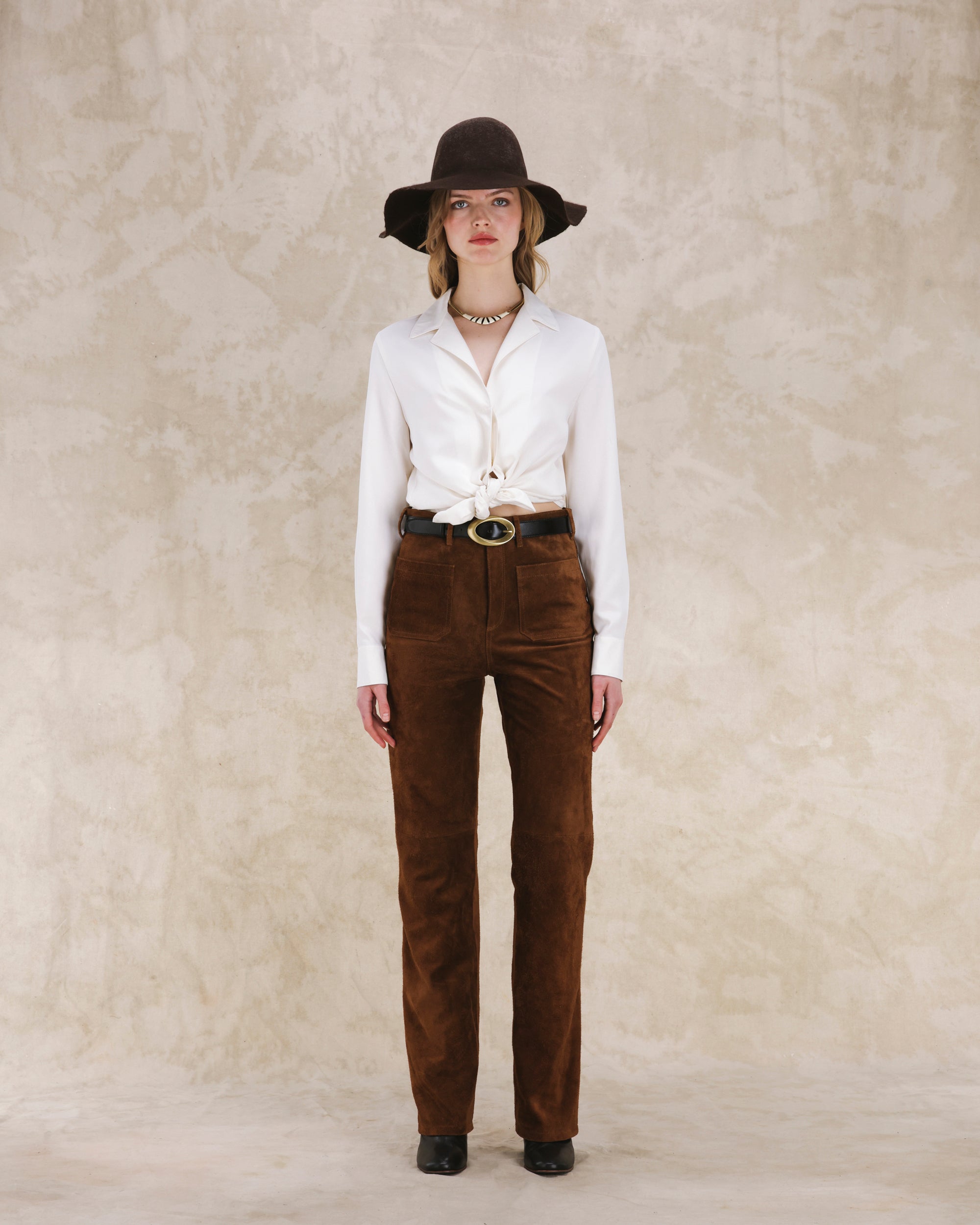 Jane Pantaloni In Pelle Scamosciata