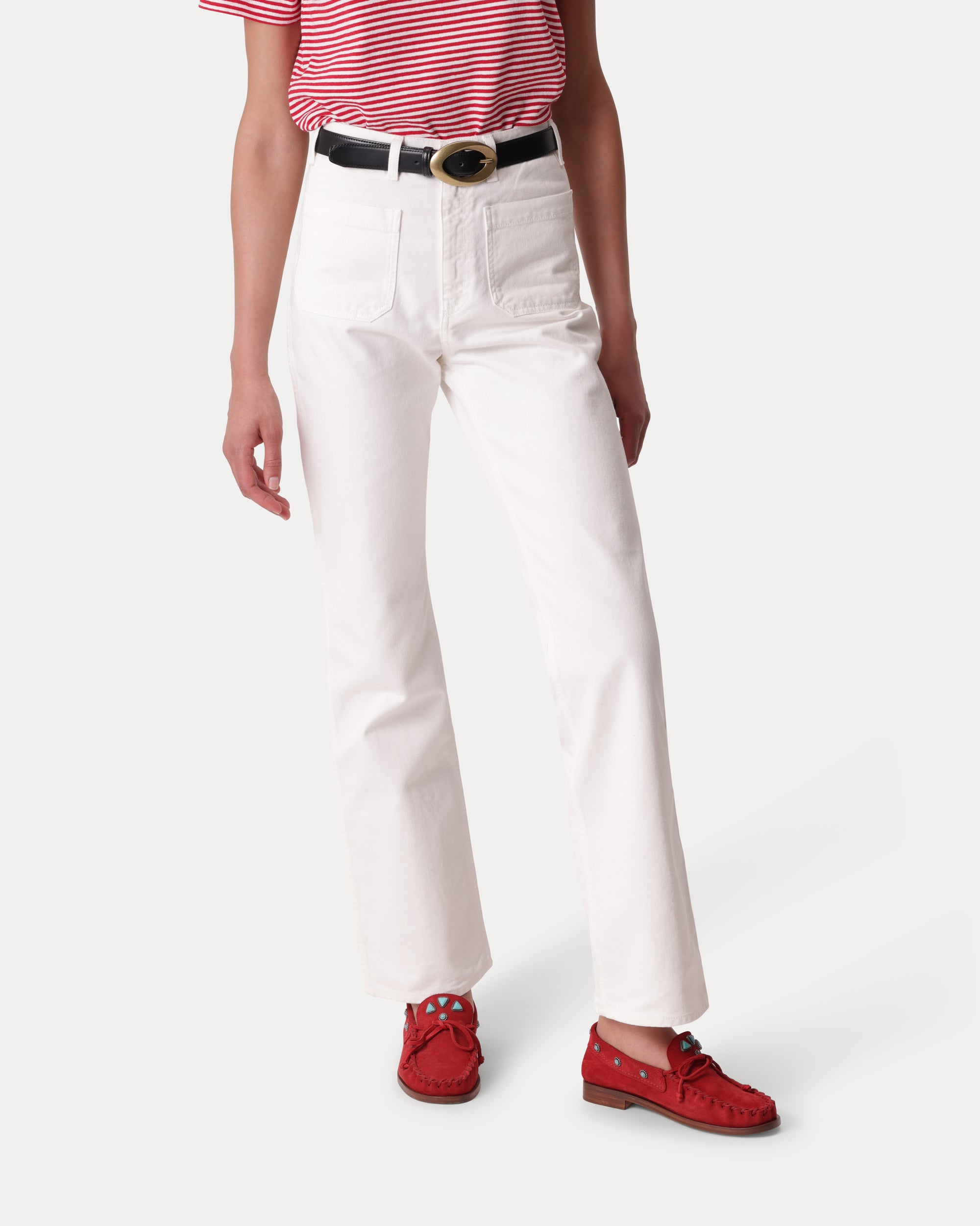 Janej Bootcut Cotton Bull Pants White