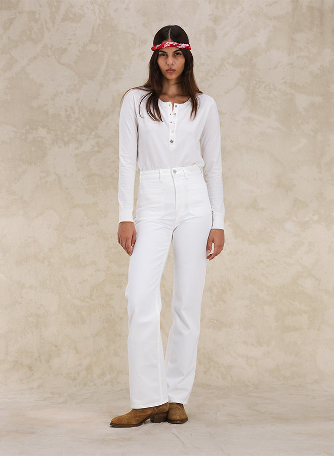 Janej Pantaloni Bootcut In Bull di Cotone White