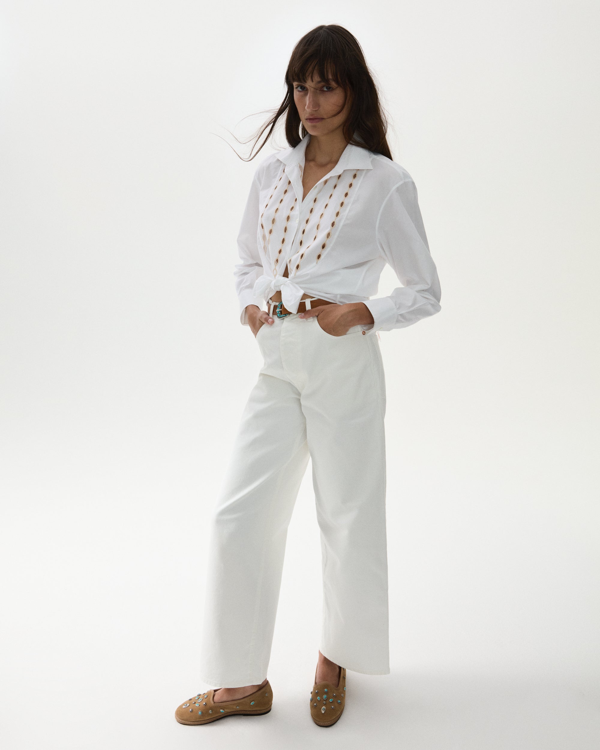 Jaron Pantaloni Gamba Ampia In Bull Di Cotone
