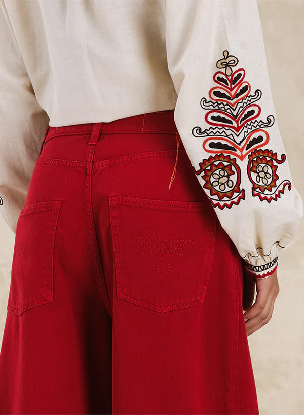 Jaron Pantaloni Gamba Ampia In Twill Di Cotone