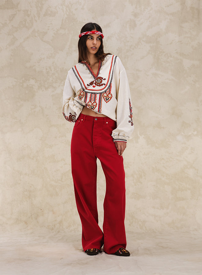 Jaron Pantaloni Gamba Ampia In Twill Di Cotone