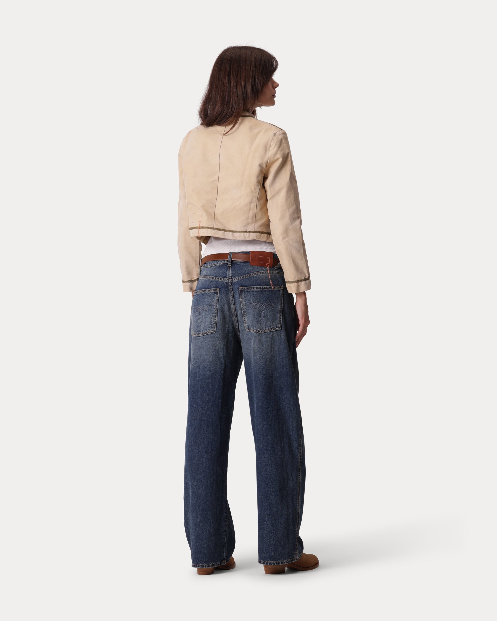 JaronLow Wide Leg Stone Wash Denim Trousers