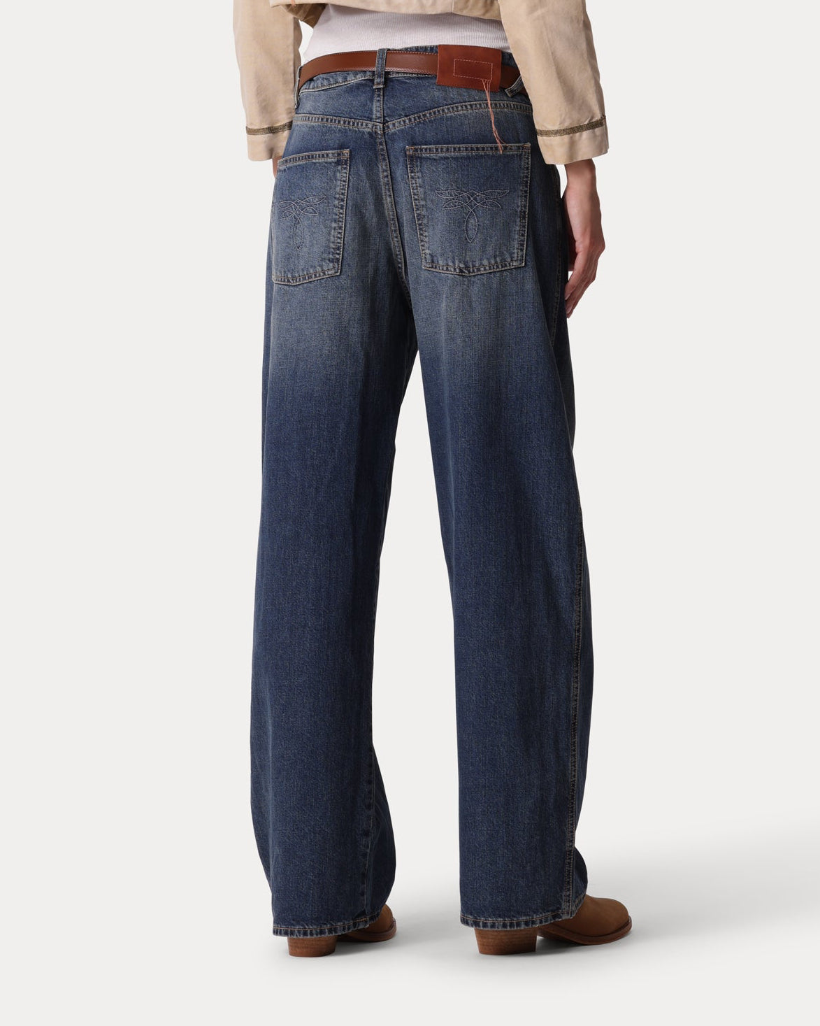 JaronLow Wide Leg Stone Wash Denim Trousers