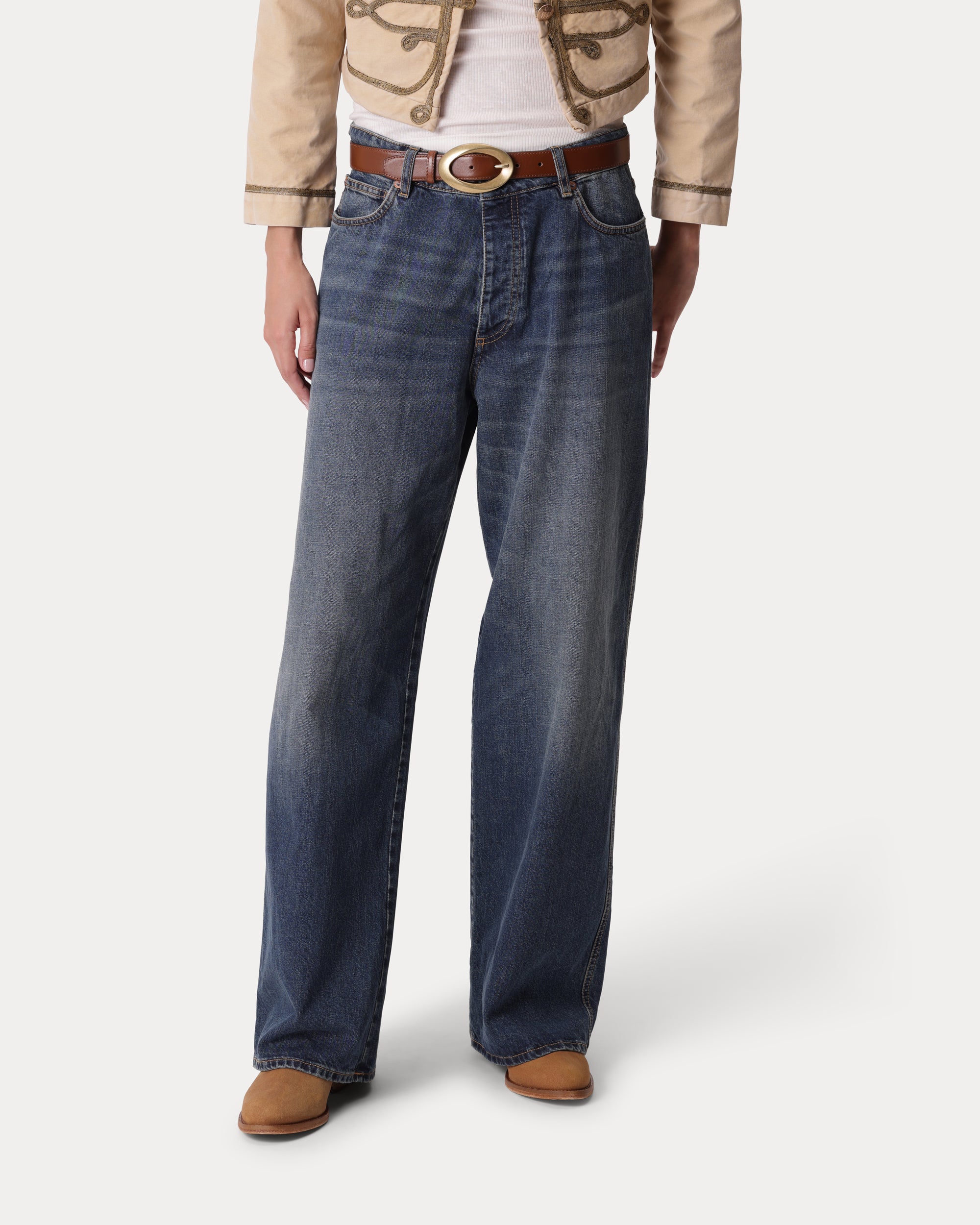 JaronLow Wide Leg Stone Wash Denim Trousers
