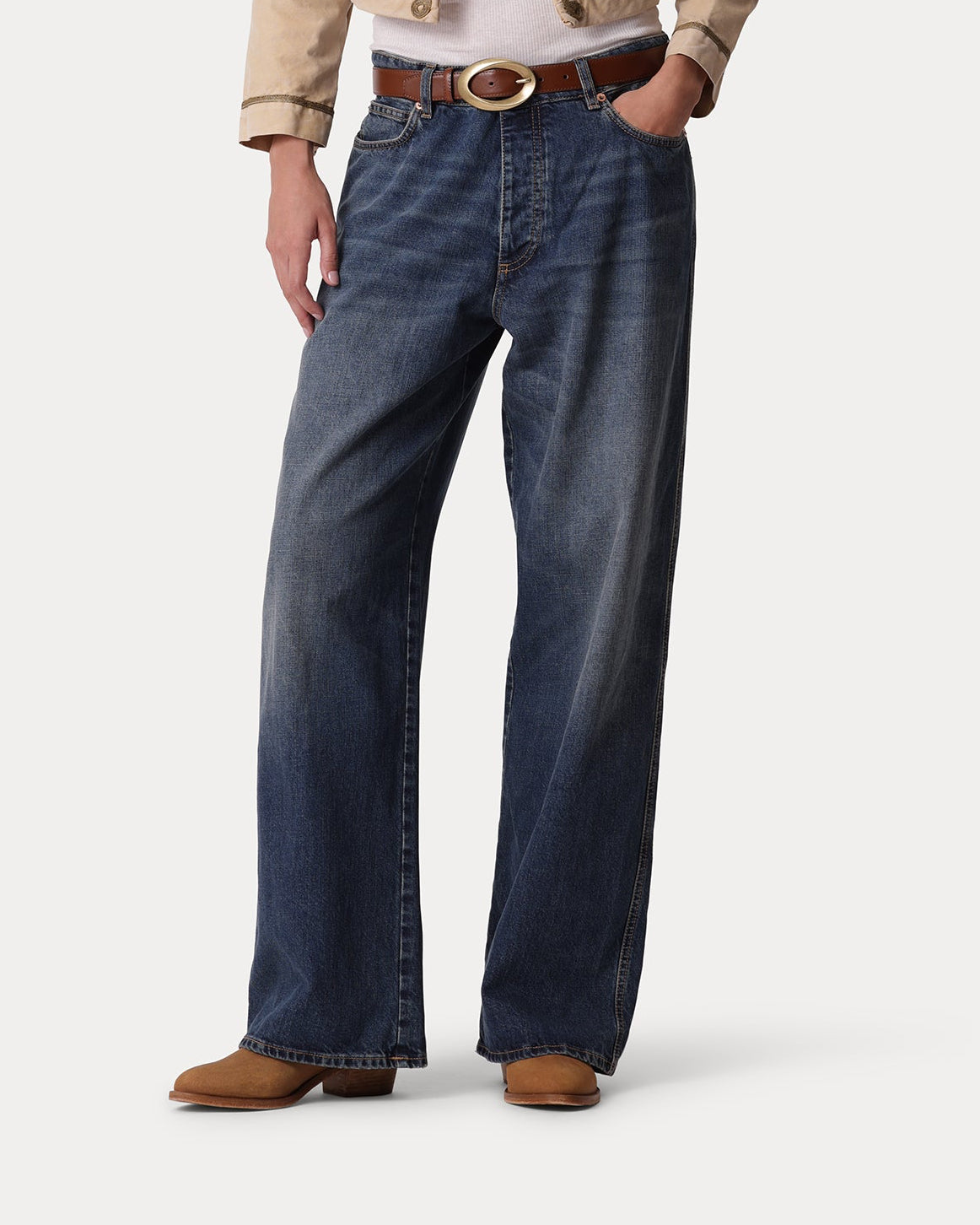 JaronLow Wide Leg Stone Wash Denim Trousers