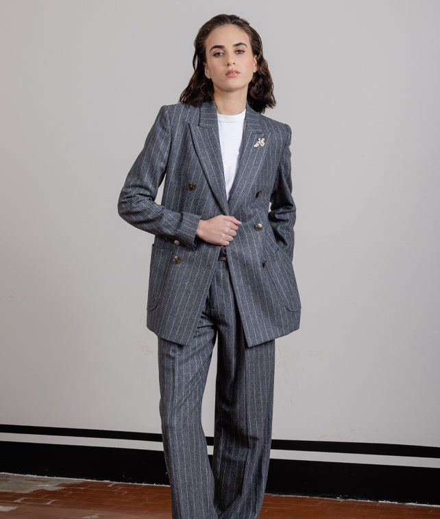 Jem Pantaloni Con Pences in Fresco Lana Gessato