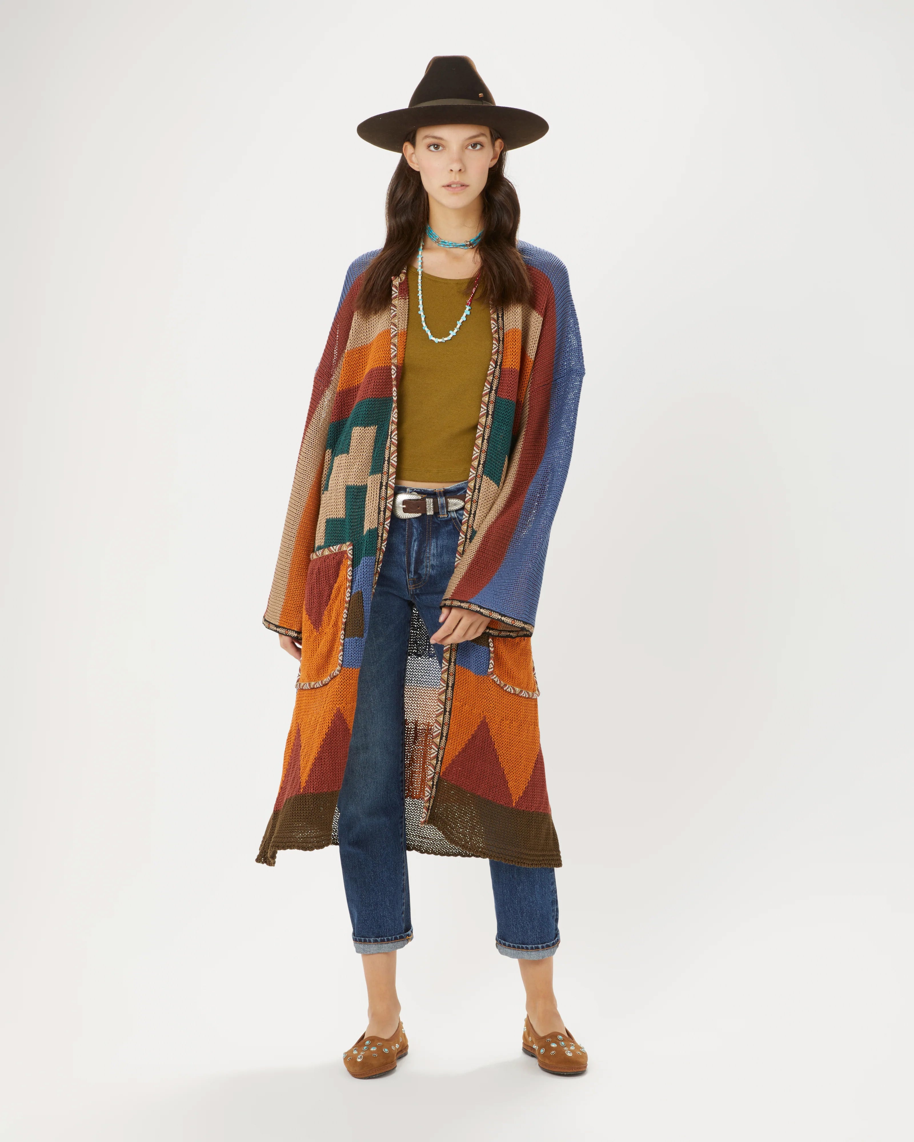 Lara Multicolor Linen Knit Maxi Cardigan