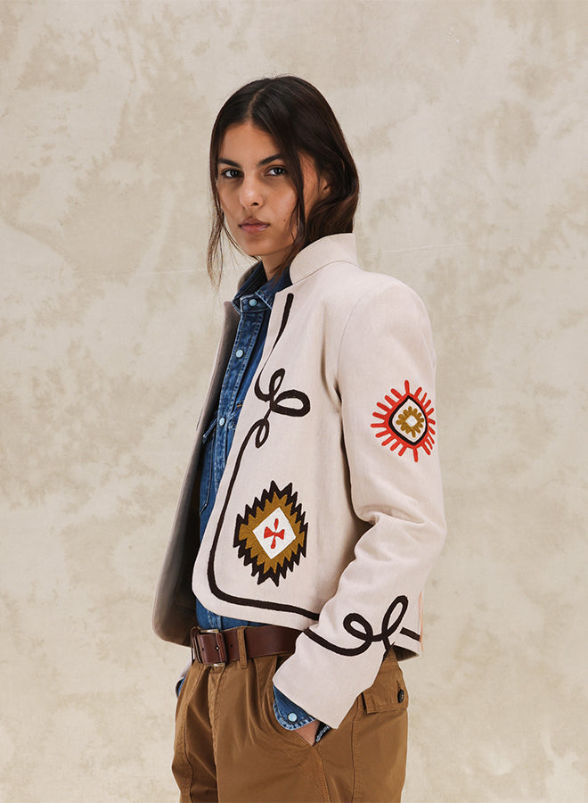 Marine Giacca Bolero in Cotone Con Ricami