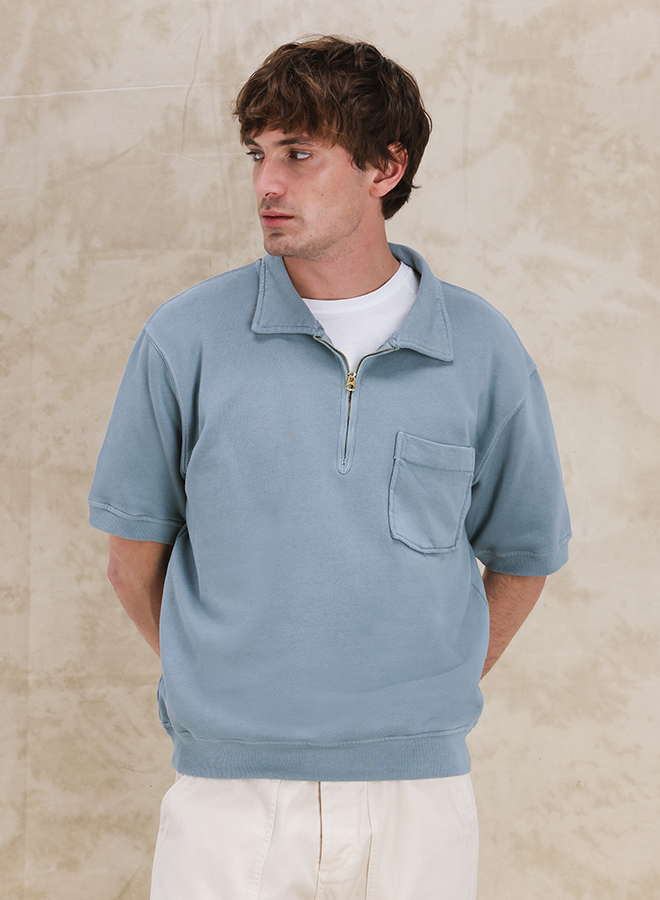 Yalepm Polo In Jersey Garzato Con Zip a Maniche Corte