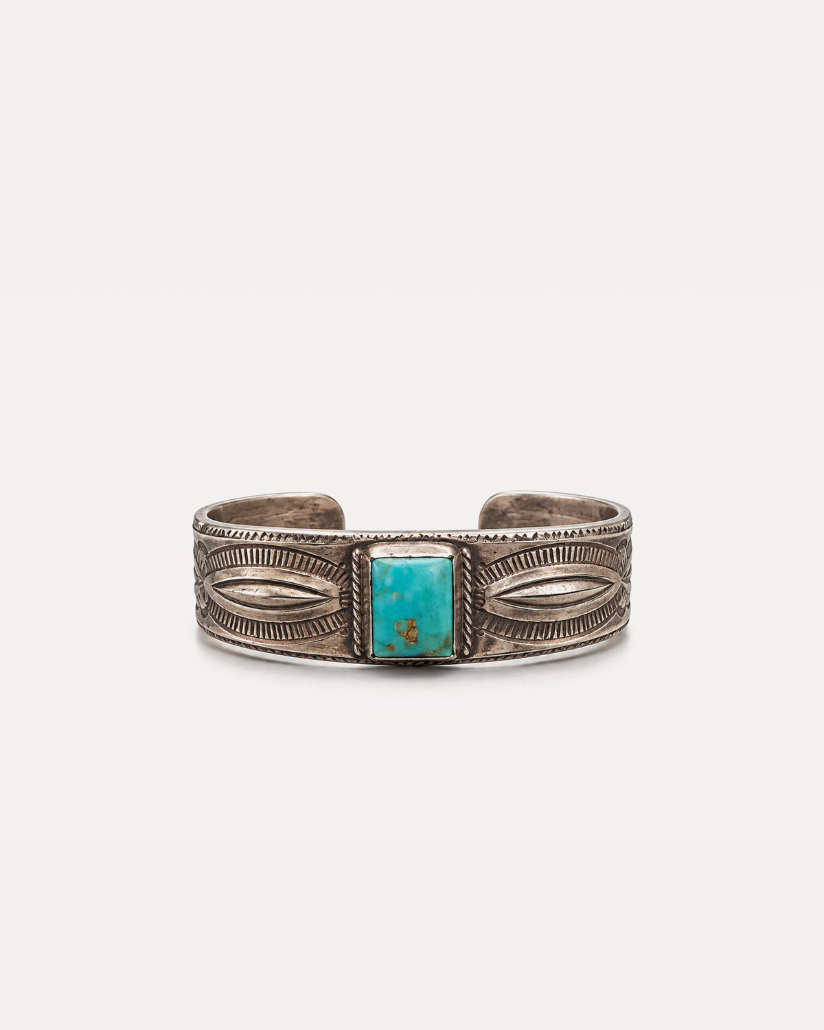 Chiseled Silver Bracelet with Square Turquoise