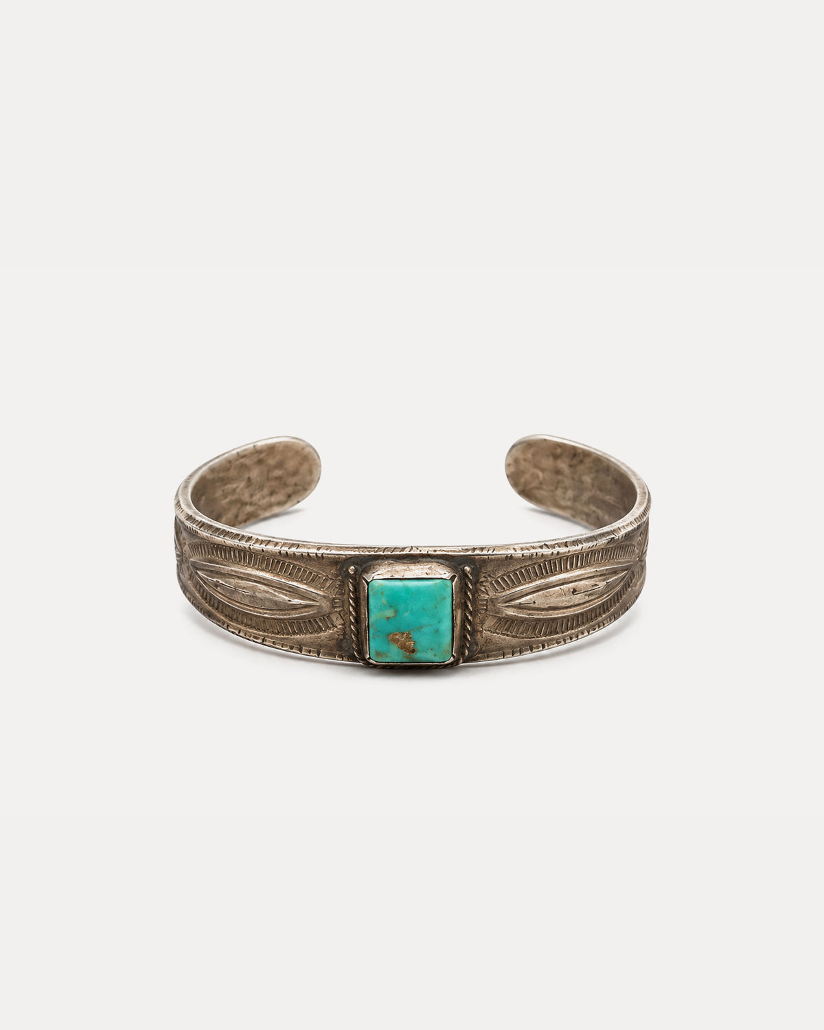 Chiseled Silver Bracelet with Square Turquoise