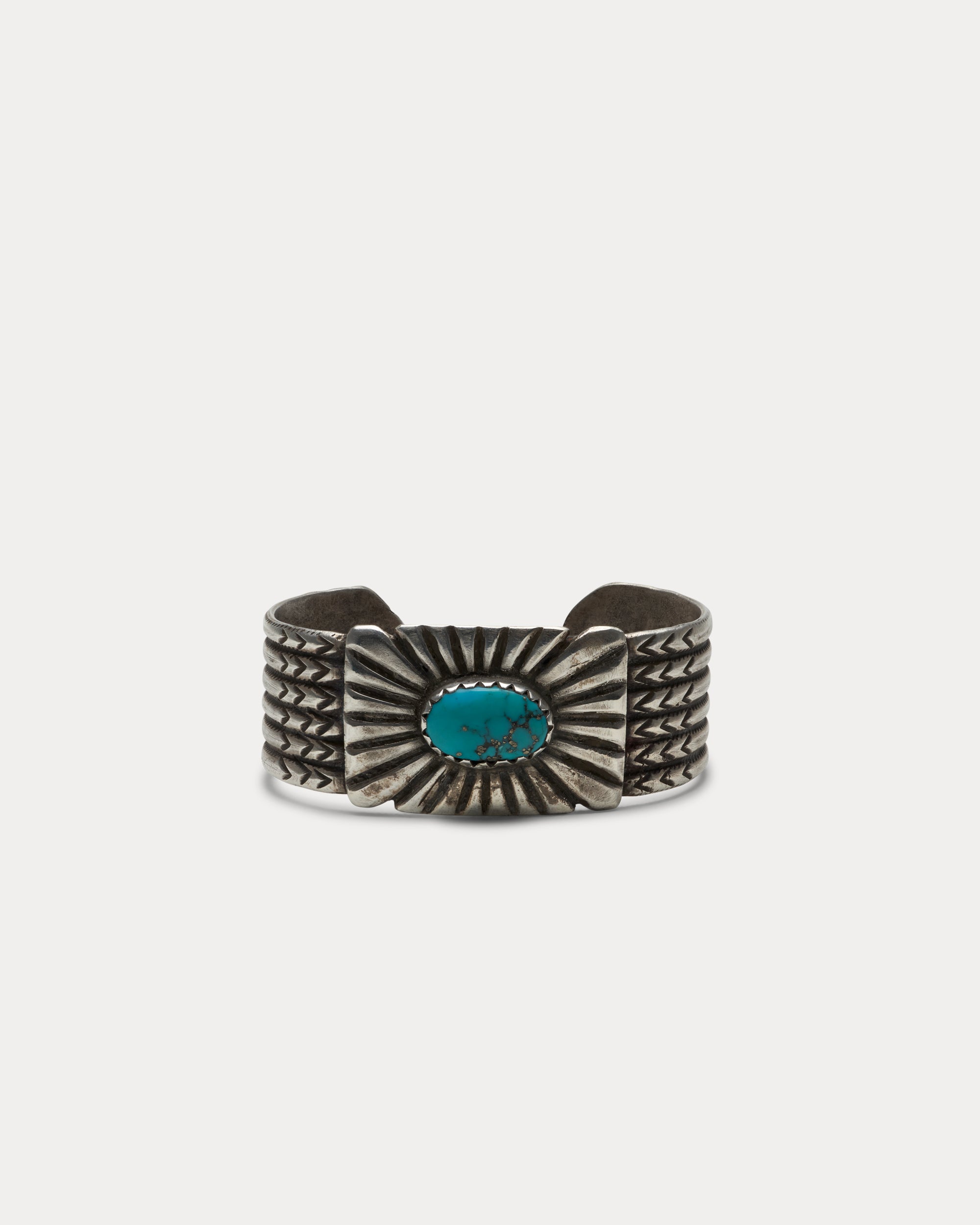 Bracciale Cesellato in Argento a Fascia Multipla con Turchese Ovale