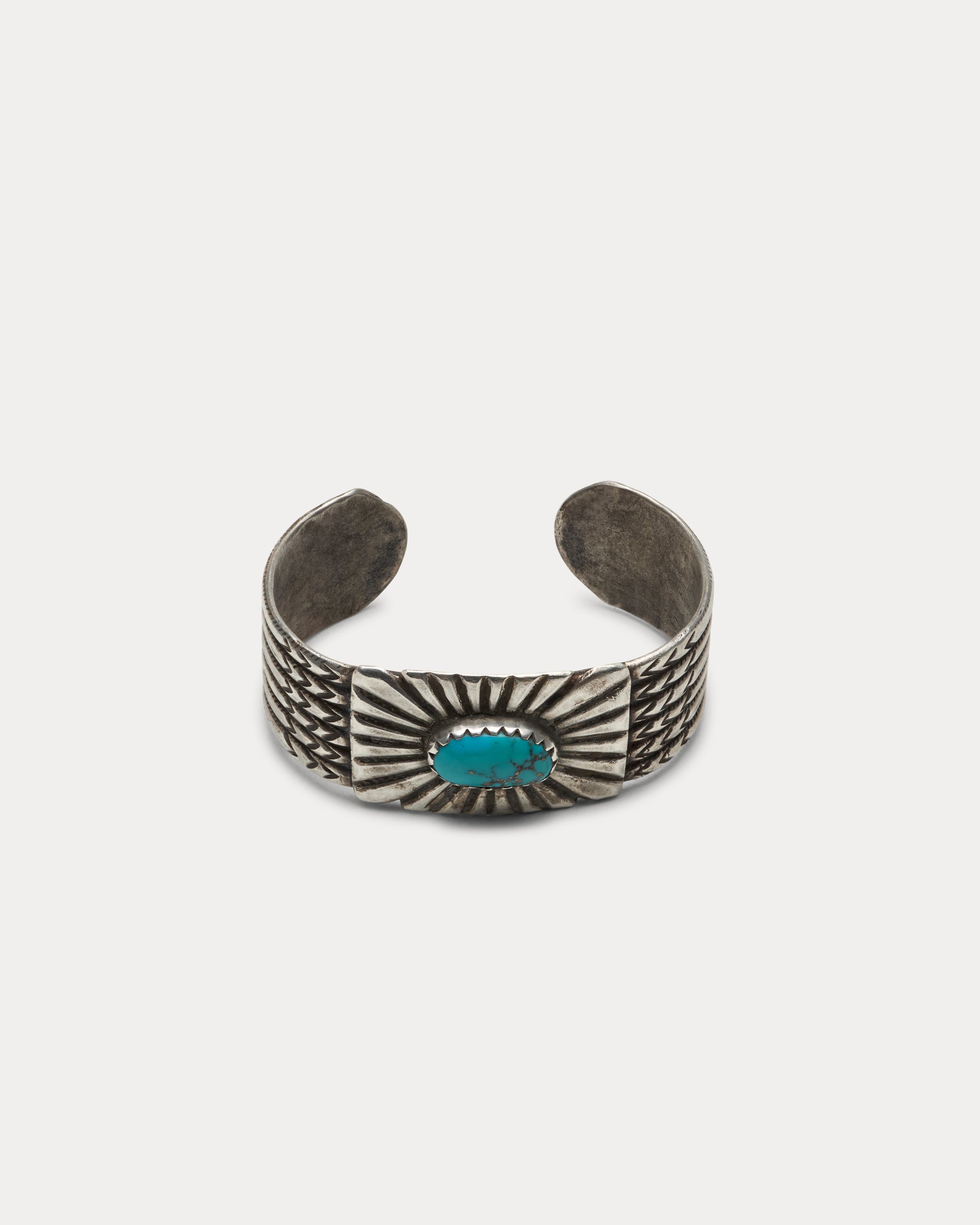 Bracciale Cesellato in Argento a Fascia Multipla con Turchese Ovale