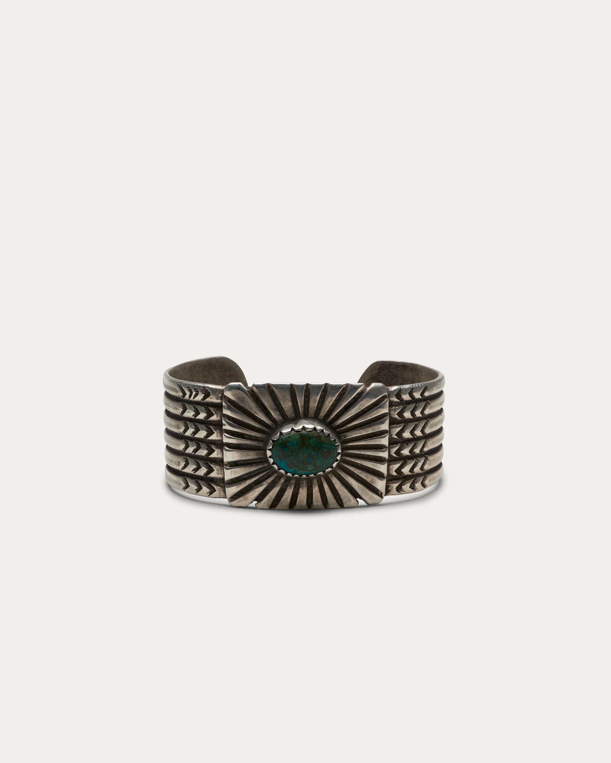 Bracciale Cesellato in Argento Fascia Multipla con Turchese Verde Scuro