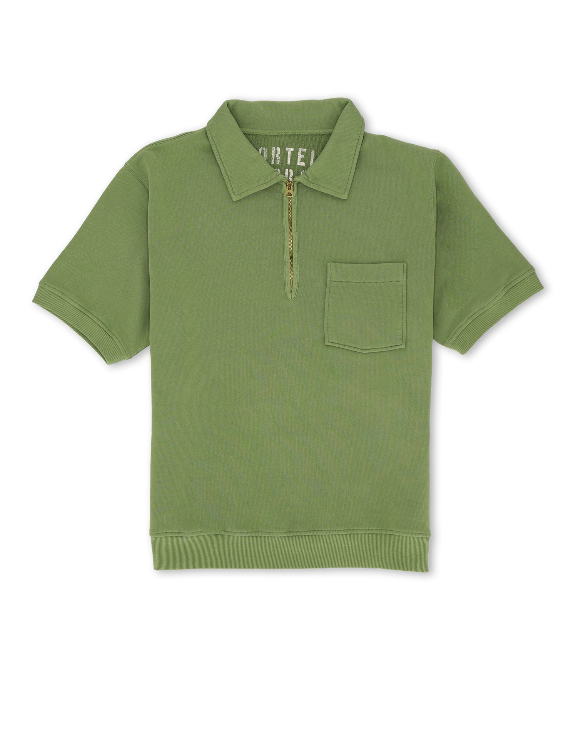 Yalepm Brushed Jersey Quarter Zip Collared Short Sleeve Sweatshirt